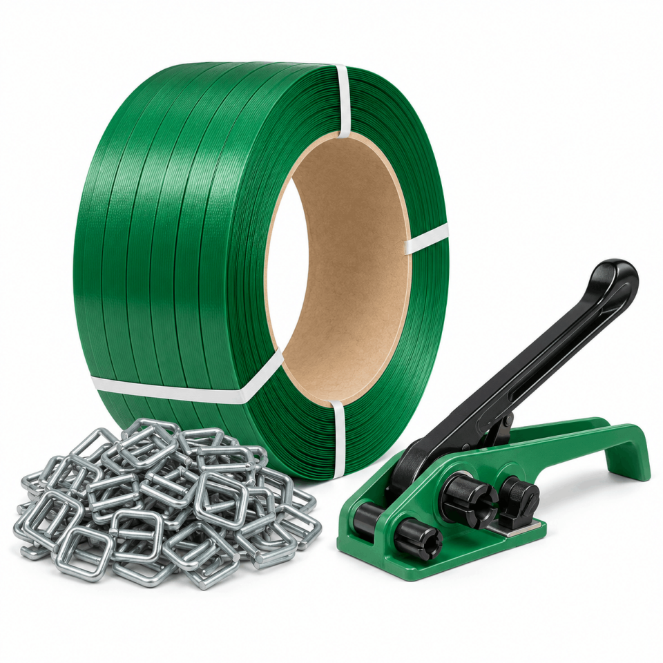 Polyester Set 16'lık Yeşil Çember + 16 mm Bukle Toka(500 adet) + Germe Aparatı